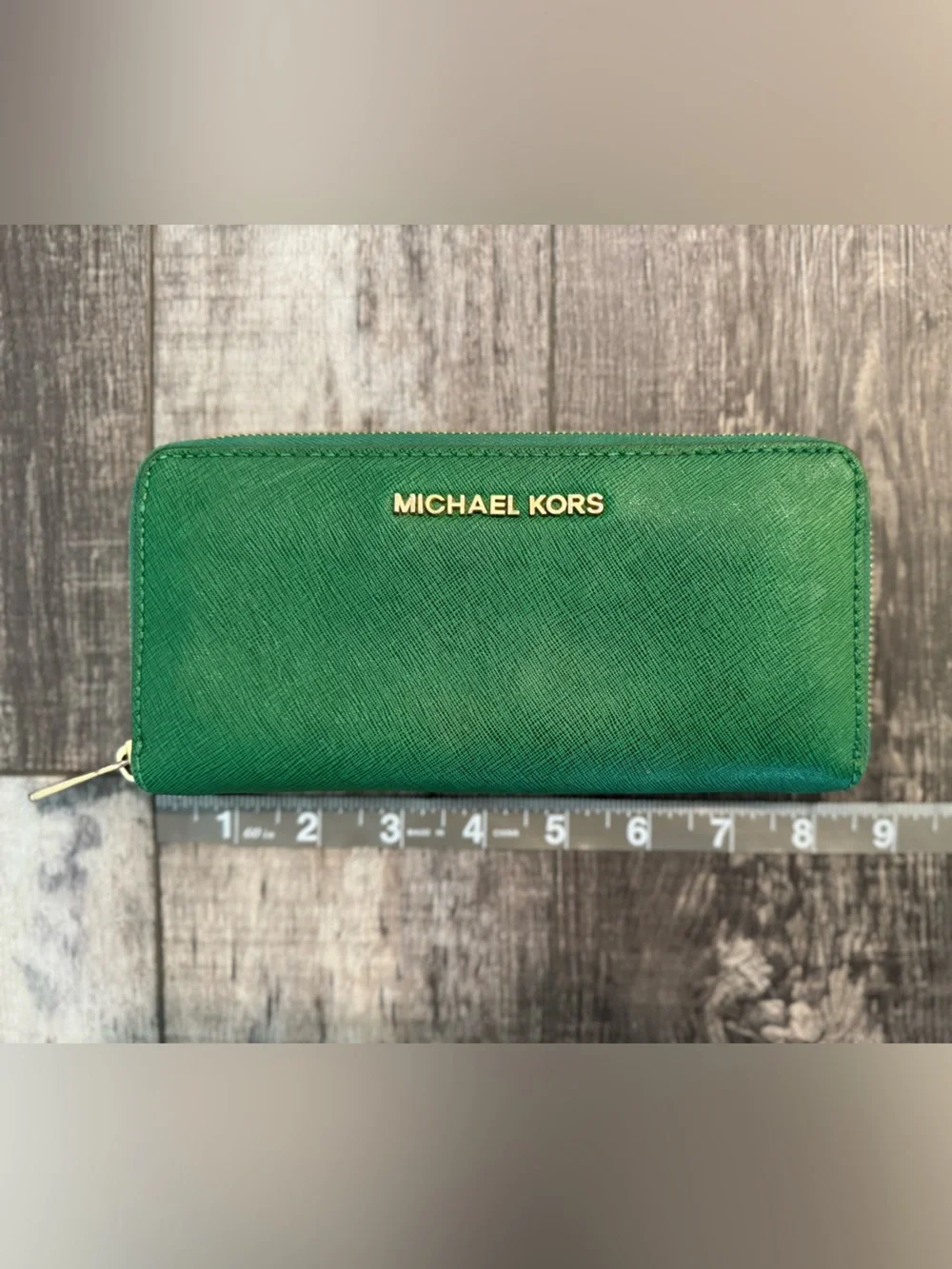Michael Kors Green  Zip Wallet with Gold Logo